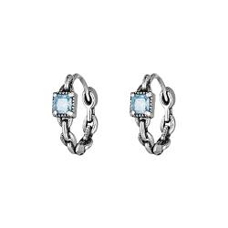 SLUYNZ 925 Sterling Silber Blau CZ Creolen für Frauen Teen Mädchen Link Creolen Retro Huggie Creolen (Silber) von SLUYNZ