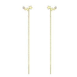 SLUYNZ 925 Sterling Silber CZ Ohrringe Kette für Damen Mädchen Stern Quaste Ohrringe Einfädler Lange Ohrringe (Gelb) von SLUYNZ