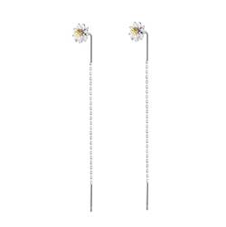 SLUYNZ 925 Sterling Silber Gänseblümchen Blume Ohrringe Dangle Kette für Frauen jugendlich Mädchen Blume Lange Dangle Threader Ohrringe Quaste von SLUYNZ