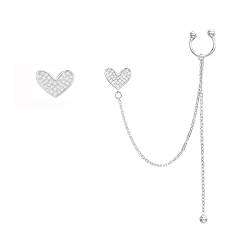 SLUYNZ 925 Sterling Silber Herz Manschette Ohrringe Kette für Frauen Mädchen Asymmetrische Herz Ohrringe Tropfen Kletterer Ohrringe Kletterer Ohrringe Crawler von SLUYNZ