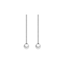 SLUYNZ 925 Sterling Silber Perle baumeln Ohrringe Kette für Frauen Teenager Mädchen Lange CZ Dangling Ohrringe Perle Drop (A-Silber) von SLUYNZ