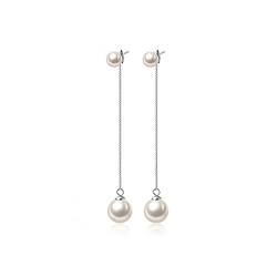 SLUYNZ Sterling Silber Perlen baumeln Ohrringe Kette für Frauen Teen Mädchen Hochzeit Perle Tropfen Ohrringe Lange Quaste (A-Silver) von SLUYNZ