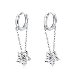 SLUYNZ Sterlingsilber CZ Blume Dangle Ohrringe Kette für Frauen jugendlich Mädchen Flower Drop Hoop Ohrringe Quaste (A-Silver) von SLUYNZ