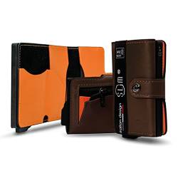 SLim Geldbörse für Herren & Damen Smart Wallet kartenetui mit Münzfach & RFID Schutz Portmonee Portemonnaie Made in Italy (Braun innen Orange, mit Münzfach) von SLim