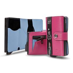 SLim Geldbörse für Herren & Damen Smart Wallet kartenetui mit Münzfach & RFID Schutz Portmonee Portemonnaie Made in Italy (Fuchsia innen Hellblau, mit Münzfach) von SLim