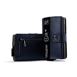 SLim Geldbörse für Herren & Damen Smart Wallet kartenetui mit Münzfach & RFID Schutz Portmonee Portemonnaie Made in Italy (Saffiano Blau, mit Münzfach) von SLim