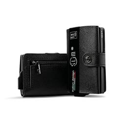 SLim Geldbörse für Herren & Damen Smart Wallet kartenetui mit Münzfach & RFID Schutz Portmonee Portemonnaie Made in Italy (Saffiano Schwarz, mit Münzfach) von SLim