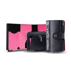 SLim Geldbörse für Herren & Damen Smart Wallet kartenetui mit Münzfach & RFID Schutz Portmonee Portemonnaie Made in Italy (Schwarz innen Fucsia, mit Münzfach) von SLim