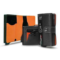 SLim Geldbörse für Herren & Damen Smart Wallet kartenetui mit Münzfach & RFID Schutz Portmonee Portemonnaie Made in Italy (Schwarz innen Orange, mit Münzfach) von SLim