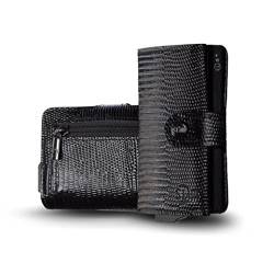 SLim Geldbörse für Herren & Damen Smart Wallet kartenetui mit Münzfach & RFID Schutz Portmonee Portemonnaie Made in Italy (Schwarzer Reptiliendruck, mit Münzfach) von SLim