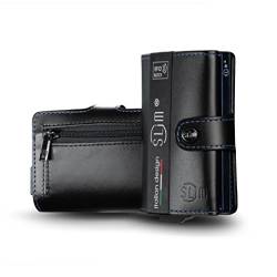 SLim Geldbörse für Herren & Damen Smart Wallet kartenetui mit Münzfach & RFID Schutz Portmonee Portemonnaie Made in Italy (schwarzblaue Naht, mit Münzfach) von SLim