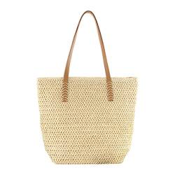 SunniMix Stroh Umhängetasche Damen, Handgefertigte Sommer Handtaschen, Gewebte Sommertasche Strandtasche Korbtaschen, Sommer Stroh Tasche Damen-Umhängetasche für Reisen Outdoor Urlaub - Beige von SM SunniMix