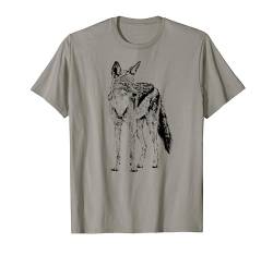 Schakal Bild, Schwarzrückenschakal in Schwarz und Weiß T-Shirt von SM's Wild for Africa Apparel
