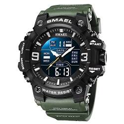 SMAEL Herren Militäruhren Outdoor Sport Digital Uhr Wasserdicht LED Datum Alarm Armbanduhren für Männer, armee-grün, Large Face, Digital von SMAEL