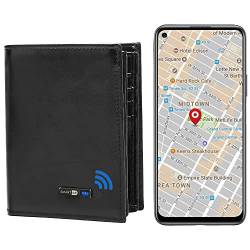 Smart Bluetooth Wallet GPS Record Echtes Leder Herren Geldbörsen Kreditkarte Große Kapazität Brieftasche (Schwarz) von SMART CC