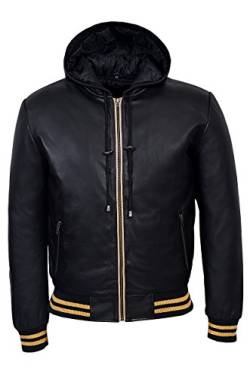 SMART RANGE BASEBALL Gewaschen 4486 SCHWARZ Männer Kapuzen schmal geschnittene Stilvolle Hip Hop Rap Lederjacke (S) von SMART RANGE