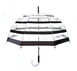 SMARTBULLE Regenschirm Lang Transparent - Glockenform; Stabil; Automatisch öffnend; Durchmesser=85cm; Transparenter Griff; Damen Regenschirm; Schwarz-weiß gestreift. von SMATI