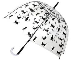 SMARTBULLE Regenschirm Lang Transparent - Glockenform; Stabil; Automatisch öffnend; Durchmesser=85cm; Transparenter Griff; Regenschirm Frau; Kleine Katzen. von SMATI
