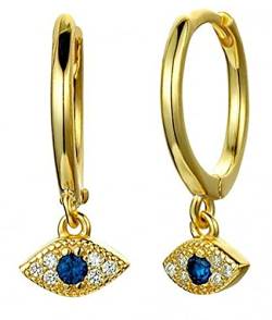 14 Karat Gold Huggie Creolen vergoldet Sterling Silber kleine blaue CZ Evil Eye Ohrringe für Frauen Mädchen (Gold) von SMCTCRED