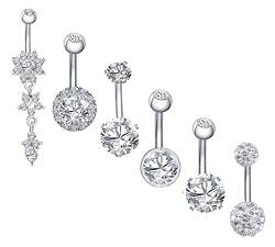 SMCTCRED 6 STÜCKE 14G 316L Chirurgenstahl CZ Bauch Bars mit Baumeln Zirkonia Gebogene Piercing Schmuck Barbells für Frauen Mädchen (6 Stück) von SMCTCRED