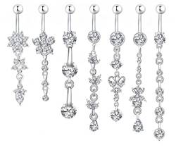 SMCTCRED Bauchnabelpiercings, 9 PCS 316L Chirurgenstahl CZ Bauchnabelpiercings mit Dangle Zirkonia Curved Piercing Schmuck Barbells für Frauen Mädchen (7 Stück) von SMCTCRED