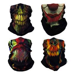 SMEHCF 4 Multifunktionstuch Gesichtsmaske Motorradmaske Sportmaske Sturmmaske Maske Halsmanschette Schal Bandana für Damen Herren Grün Gelb Grusel Schädel Skelett Joker Gesicht von SMEHCF