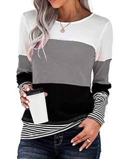 SMENG Blusen Damen Pullover Lang Damenpullover Langarm Damen Kleidung Damen Langarmshirt Kleidung Damen Longsleeve Damen Pullover Damen Grau S von SMENG