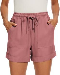 SMENG Dame-Sommer Solid Color Workout Kordelzug Shorts Lounge mit Taschen lose beiläufige Running Gym Beiläufige Elastische Hosen Rosa L von SMENG