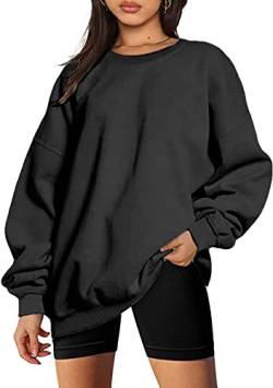 SMENG Damen Sweatshirt Casual Einfarbig Rundhals Pullover Sweatshirt Damen Loose Langarm Plüsch Tops Comfort Pullover Schwarz L von SMENG