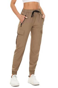 SMENG Damen Wanderhose leicht mit Taschen und elastischem Boden Damen große Jogginghose zierliche große Damen Jogginghose Damen Track schnell trocknende Hose Khaki XS von SMENG