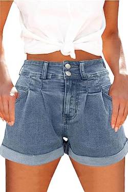 SMENG Damen mit Knöpfe Tasche Sexy Shorts Sommer Denim Shorts Lässige Shorts Outfit elegant Damen Kordelzug Jeanshose Damen high Waist Himmelblau L von SMENG