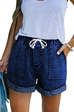 SMENG Kurze Hose Damen Jeans Sommer Damen Shorts mit Tasche Fashion Shorts Damen Sommer hot Pants Denim Shorts Dunkelblau XL von SMENG