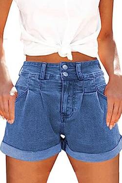 SMENG Kurze Hosen Damen Jeans Sommer Damen Shorts mit Tasche Fashion Shorts Damen Sommer hot Pants high Waist Shorts Dunkelblau M von SMENG