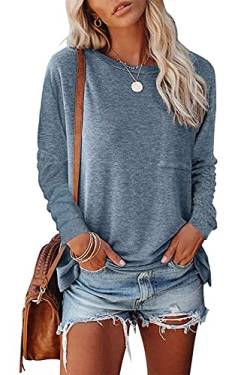 SMENG Pullover Damen Sommer Oberteil Damen Langarmshirt Pullover Für Damen Langarm Damen Lang Pullover Blau L von SMENG