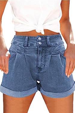 SMENG Sommer Damen Denim Shorts mit Elastizität Fashion Shorts high Waist locker Denim Shorts Kurze Lounge Jeanshose Hellblau S von SMENG