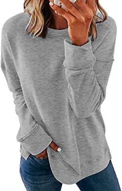 SMENG Sweatshirt für Frauen Pullover mit Rundhalsausschnitt Casual Workout T-Shirt Einfarbig Pullover Tops Hellgrau XXL von SMENG