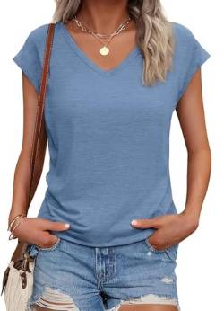 SMENG blusen Kurzarm Damen Yoga Kleidung Sportshirt Kurzarm locker sportoberteil Frau modern Tshirt Sommer Tshirts v Ausschnitt trainingsshirt Blau M von SMENG