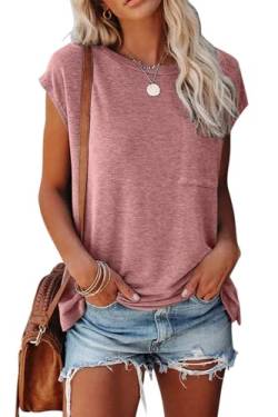 SMENG t Shirt Damen Rundhalsausschnitt Kurzarmshirt Damen Tshirt Damen Elegant Tops Casual Rundhals Shirt Kurzarmshirtirt Rosa M von SMENG