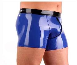 Herren Blau Latex Shorts Slip Latex Boxershorts Höschen Latex Unterwäsche Unterhose Kurze Hose (4XL) von SMGZC