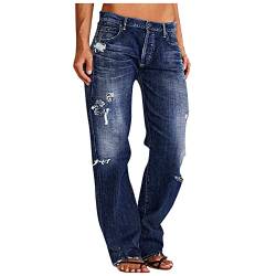 SMIDOW Gestapelte Damen-Jeans, Boyfriend-Jeans, Distressed-Jeans, Baggy-Cargohose, Jeans, gerades Bein, #03 Dunkelblau, S von SMIDOW