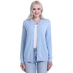 SMILING PINKER Damen Strickjacke Cardigan Basic Rundhalsausschnitt Strickmantel mit Knopf(Kentucky Blue,XXL) von SMILING PINKER