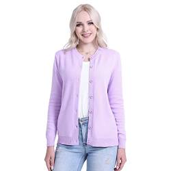 SMILING PINKER Damen Strickjacke Cardigan Basic Rundhalsausschnitt Strickmantel mit Knopf(Pastel Lilac,XL) von SMILING PINKER