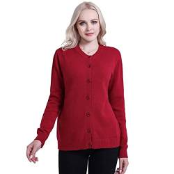 SMILING PINKER Damen Strickjacke Cardigan Basic Rundhalsausschnitt Strickmantel mit Knopf(Rot,M) von SMILING PINKER