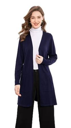 SMILING PINKER Damen Strickjacke Lang Leicht Langarm Offen Strickmantel mit Taschen(Marineblau,Small) von SMILING PINKER