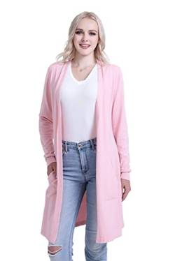 SMILING PINKER Damen Strickjacke Lang Leicht Langarm Offen Strickmantel mit Taschen(Rosa,Large) von SMILING PINKER