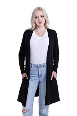 SMILING PINKER Damen Strickjacke Lang Leicht Langarm Offen Strickmantel mit Taschen(Schwarz,X-Large) von SMILING PINKER