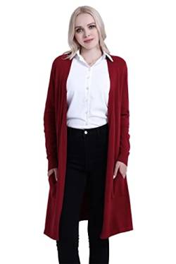 SMILING PINKER Damen Strickjacke Lang Leicht Langarm Offen Strickmantel mit Taschen(Weinrot,XX-Large) von SMILING PINKER