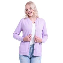 SMILING PINKER Damen Strickjacke Langarm Cardigan Warm Rundhals Strickweste Jacke mit Knopfleiste und Taschen (as3, Alpha, 3X_l, Regular, Regular, Violet) von SMILING PINKER