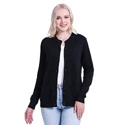 SMILING PINKER Damen Strickjacke Langarm Cardigan Warm Rundhals Strickweste Jacke mit Knopfleiste und Taschen (as3, Alpha, l, Regular, Regular, Schwarz) von SMILING PINKER