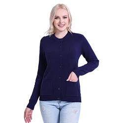 SMILING PINKER Damen Strickjacke Langarm Cardigan Warm Rundhals Strickweste Jacke mit Knopfleiste und Taschen (as3, Alpha, s, Regular, Regular, Marineblau) von SMILING PINKER